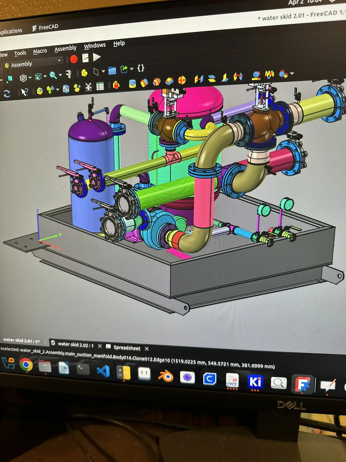 The skid assembly in FreeCAD